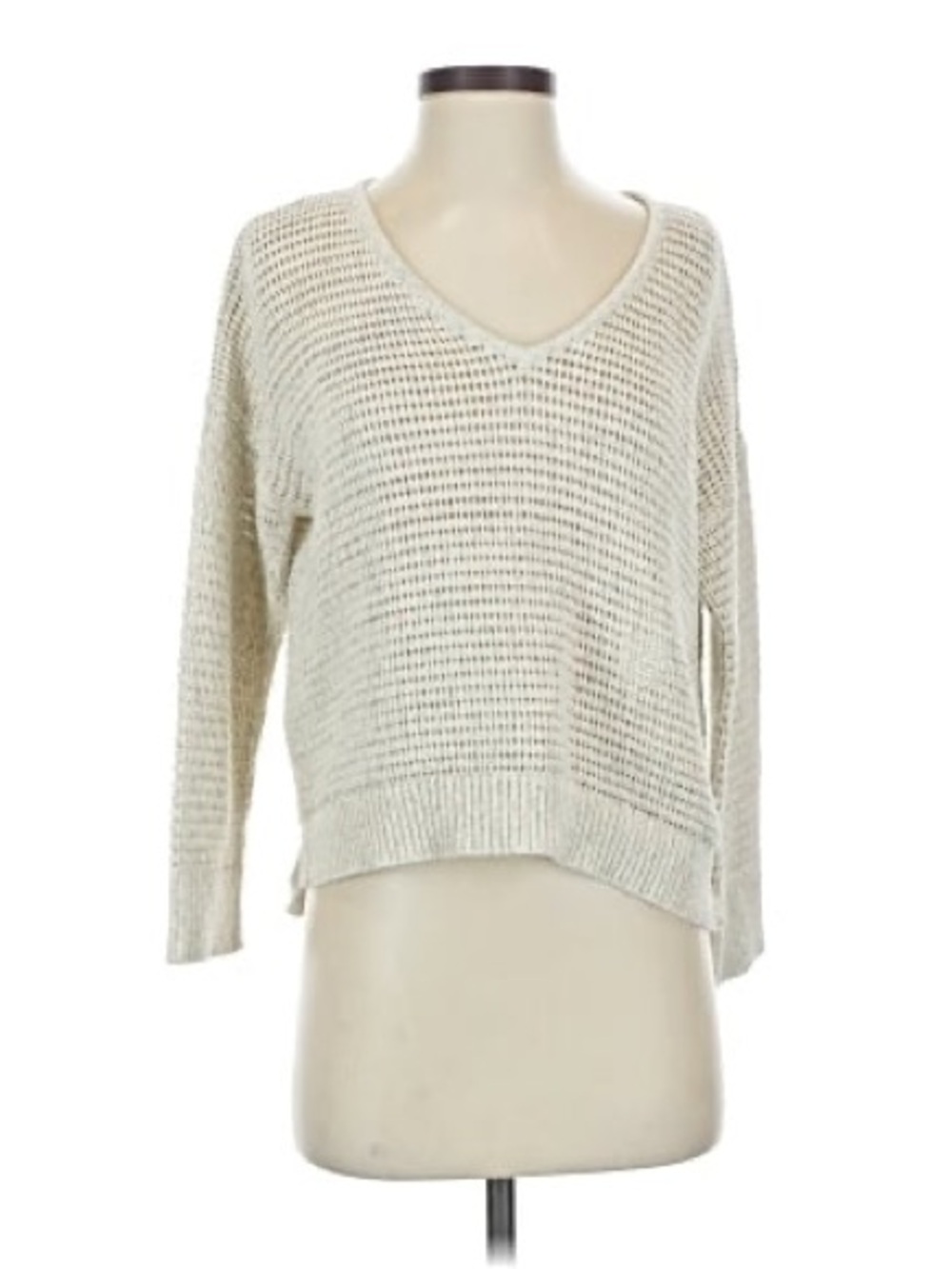 Madewell Cream Open-Knit V-Neck Sweater